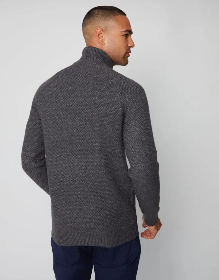 Men Charcoal Cable Knit Turtle Neck Jumper Threadbare Jumpers