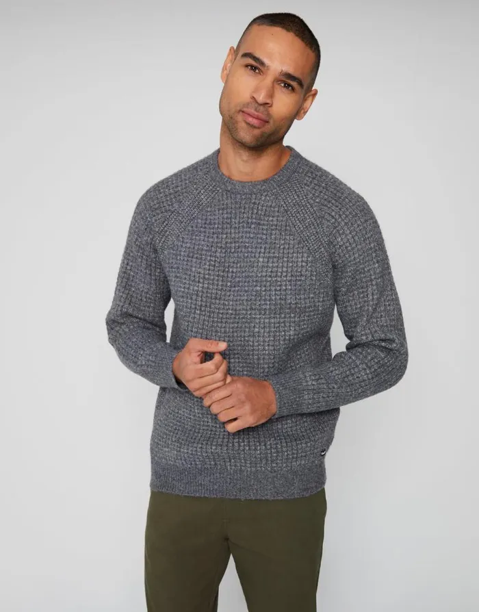 Men Charcoal Marl Raglan Sleeve Crew Neck Jumper Threadbare Jumpers
