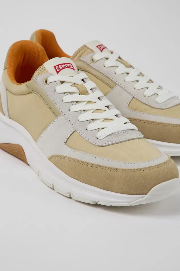 Men Drift Beige And White Nubuck Sneakers Camper Sneakers