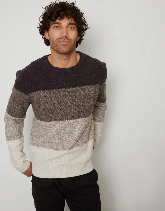 Men Grey Ombr Striped Crew Neck Jumper Threadbare Jumpers