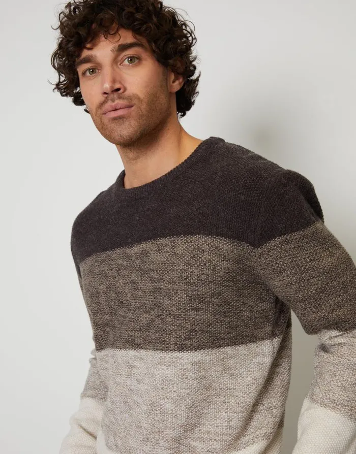 Men Grey Ombr Striped Crew Neck Jumper Threadbare Jumpers Men Grey Ombr Striped Crew Neck Jumper Threadbare Jumpers