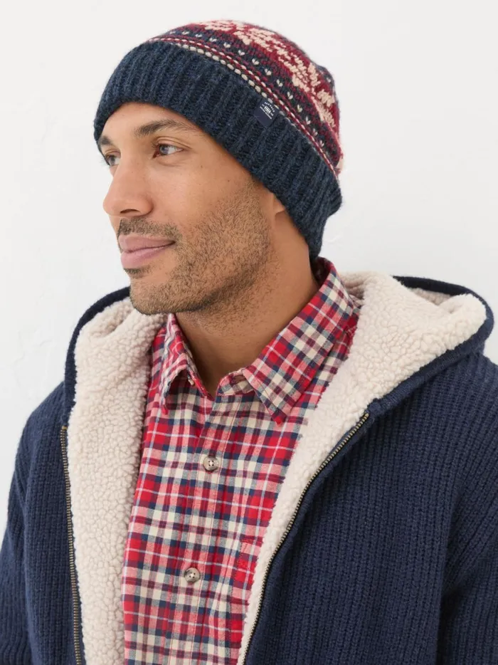 Men Hats Fat Face Navy Fairisle Pattern Beanie
