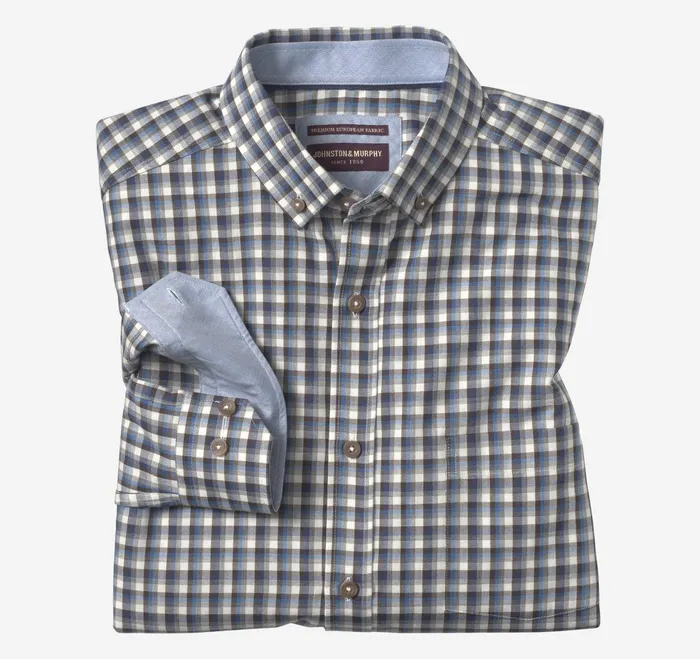 Men Heathered Shirt Whitemulti Triple Grid JohnstonandMurphy Shirts