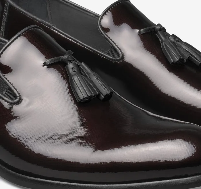 Men Highland Tassel SlipOn Loafer Burgundy Italian Textured Patent JohnstonandMurphy Formal Shoes Men Highland Tassel SlipOn Loafer Burgundy Italian Textured Patent JohnstonandMurphy Formal Shoes