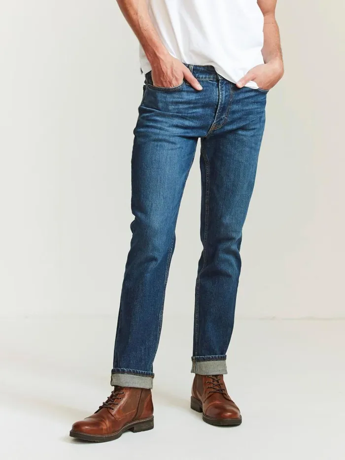 Men Jeans Fat Face Blue Slim Mid Wash Jeans