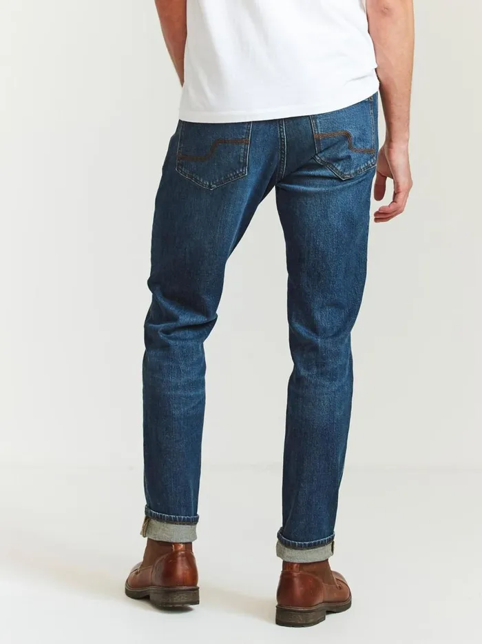 Men Jeans Fat Face Blue Slim Mid Wash Jeans