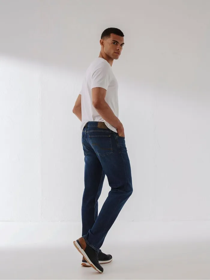 Men Jeans Fat Face Blue Slim Mid Wash Jeans