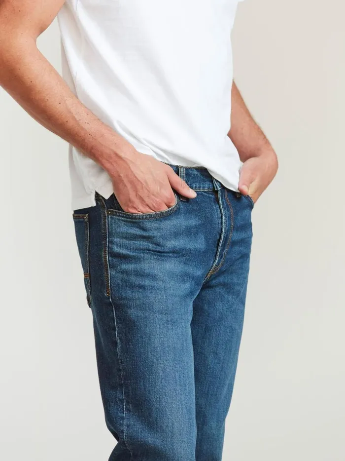 Men Jeans Fat Face Blue Slim Mid Wash Jeans