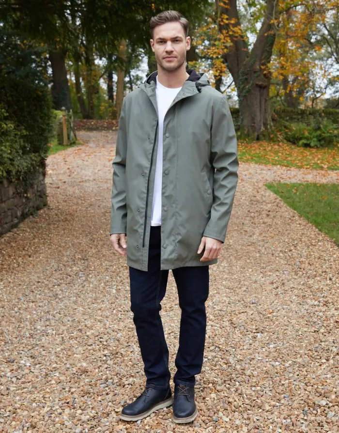 Men Khaki Microfleece Lined Longline Hooded Raincoat Threadbare Coats Men Khaki Microfleece Lined Longline Hooded Raincoat Threadbare Coats