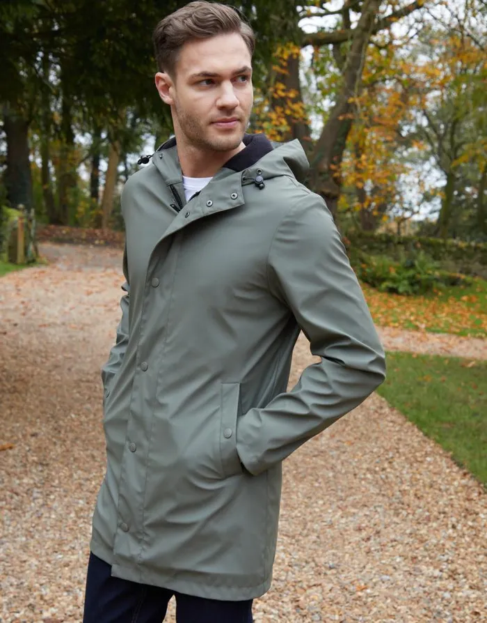 Men Khaki Microfleece Lined Longline Hooded Raincoat Threadbare Coats Men Khaki Microfleece Lined Longline Hooded Raincoat Threadbare Coats