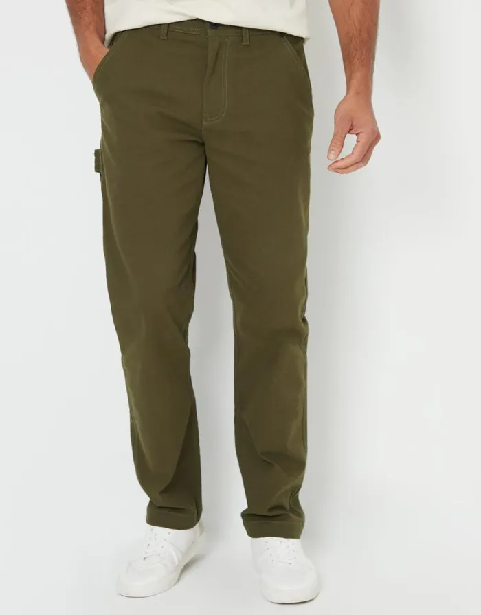 Men Khaki Straight Leg Chino Cargo Trousers Threadbare Cargo