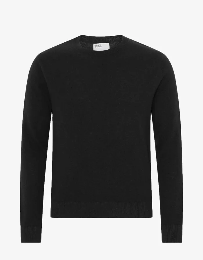 Men Knit Sweaters Colorful Standard Light Merino Wool Crew Deep Black
