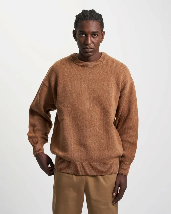 Men Knit Sweaters Colorful Standard Oversized Merino Wool Crew Oxblood Red