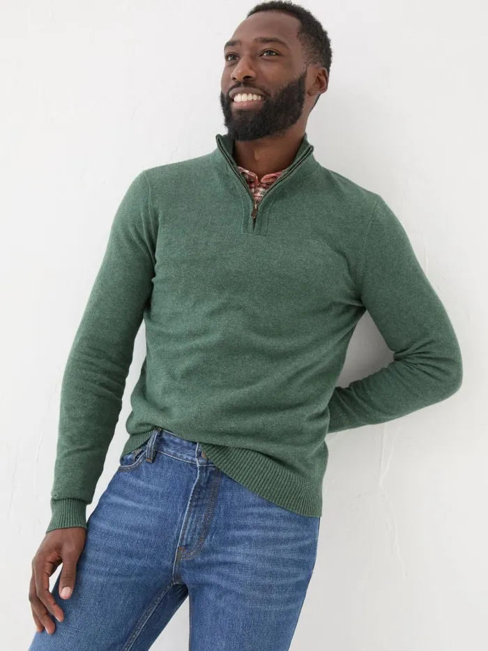 Men Knitwear Fat Face Rye Dark Green HalfNeck