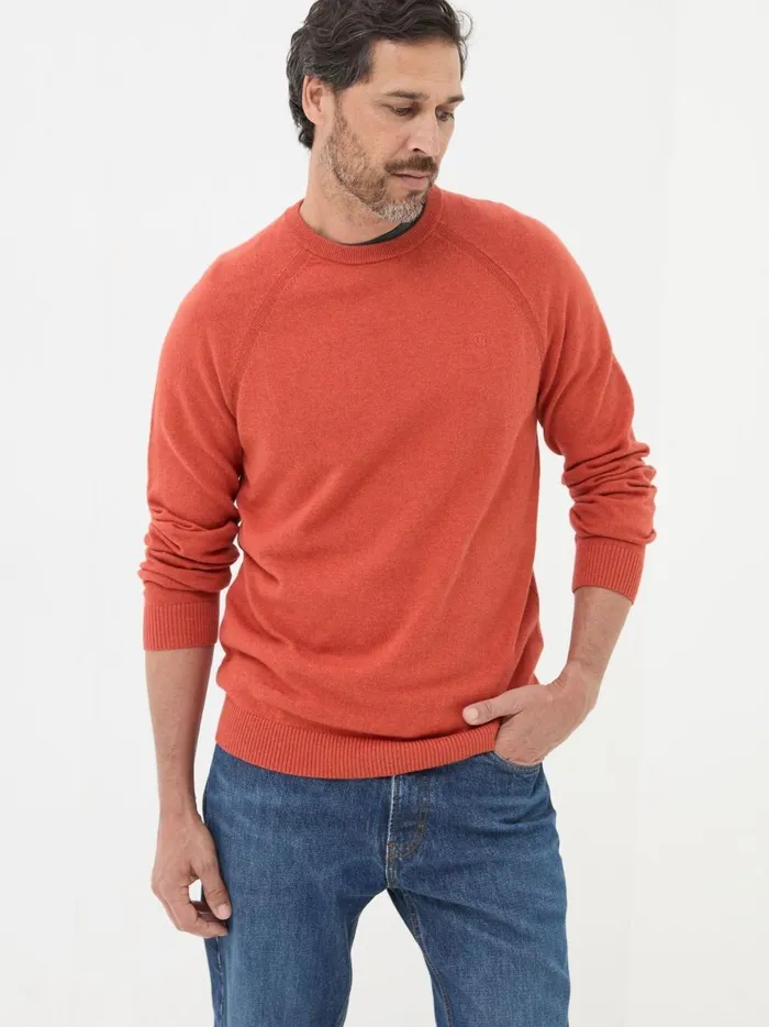 Men Knitwear Fat Face Rye Orange Cotton Cashmere Crew Neck Jumper