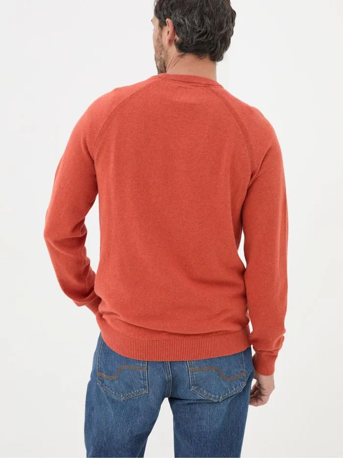 Men Knitwear Fat Face Rye Orange Cotton Cashmere Crew Neck Jumper