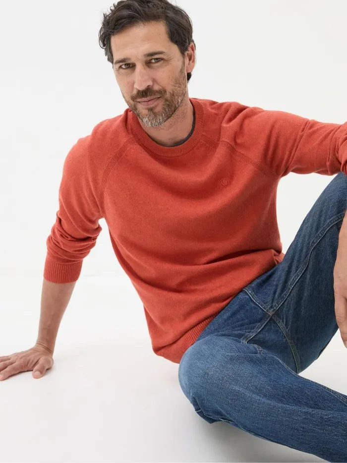 Men Knitwear Fat Face Rye Orange Cotton Cashmere Crew Neck Jumper