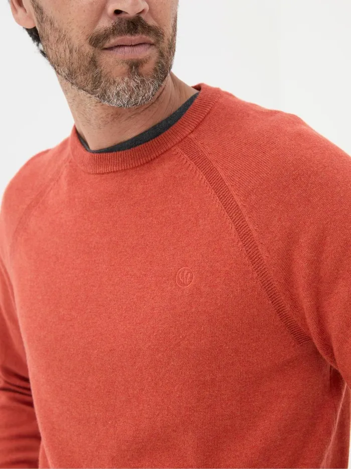Men Knitwear Fat Face Rye Orange Cotton Cashmere Crew Neck Jumper