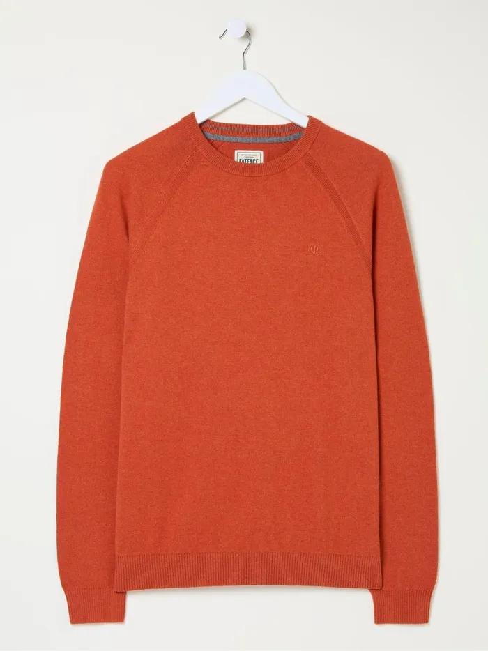 Men Knitwear Fat Face Rye Orange Cotton Cashmere Crew Neck Jumper