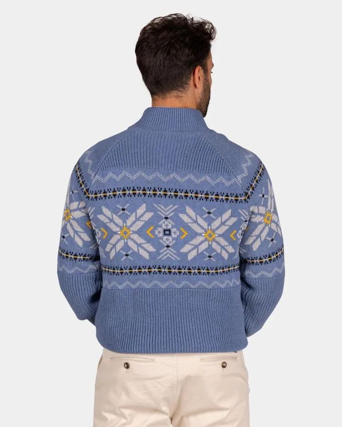 Men Knitwear NZA New Zealand Auckland Blue HalfZip Pullover With Colored Pattern 8211 Mineral Blue