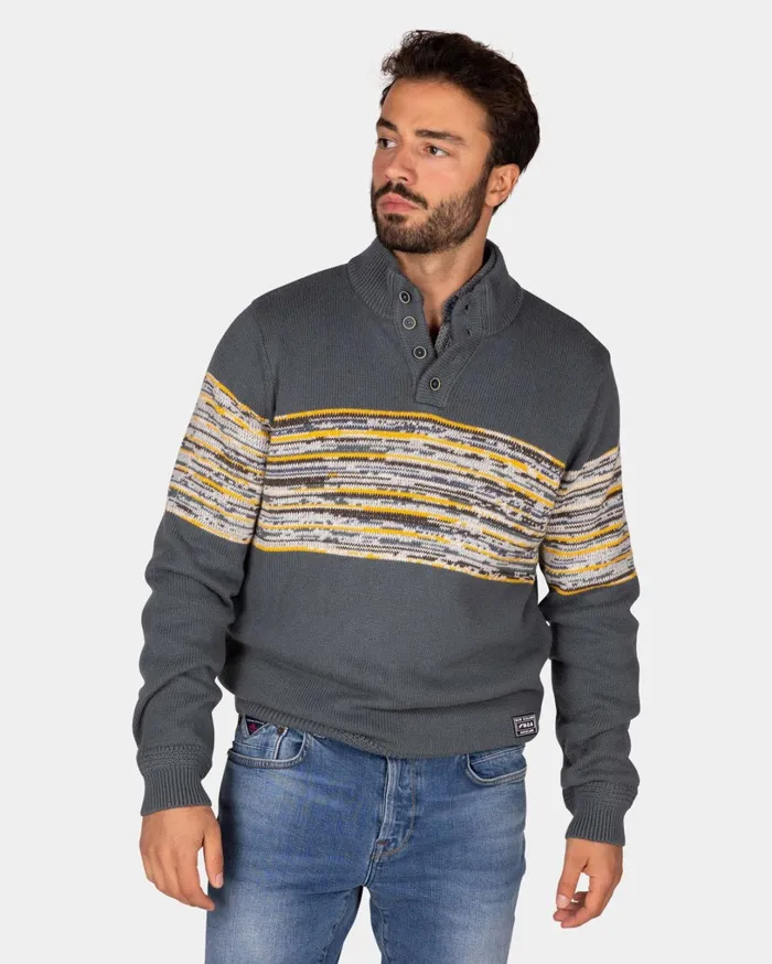 Men Knitwear NZA New Zealand Auckland Grey Cotton Sweater With Yellow And Black Print 8211 Ash Grey