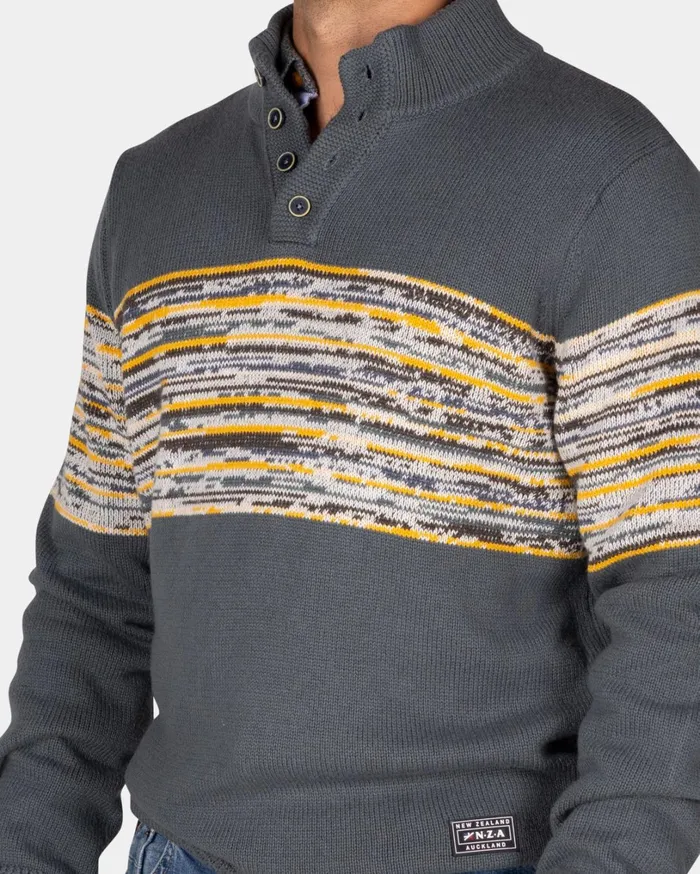 Men Knitwear NZA New Zealand Auckland Grey Cotton Sweater With Yellow And Black Print 8211 Ash Grey