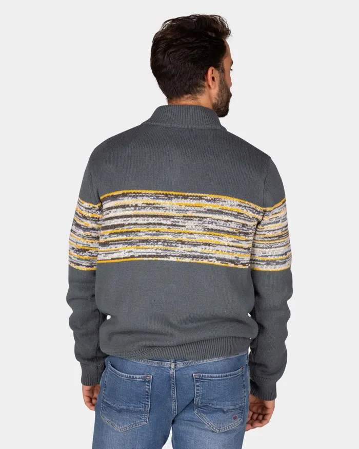 Men Knitwear NZA New Zealand Auckland Grey Cotton Sweater With Yellow And Black Print 8211 Ash Grey