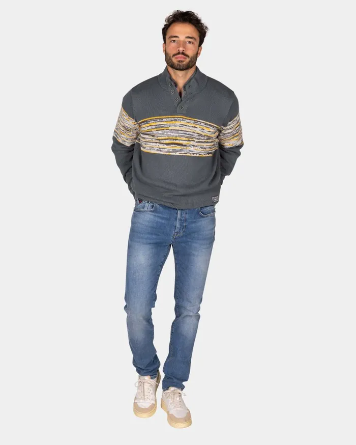 Men Knitwear NZA New Zealand Auckland Grey Cotton Sweater With Yellow And Black Print 8211 Ash Grey