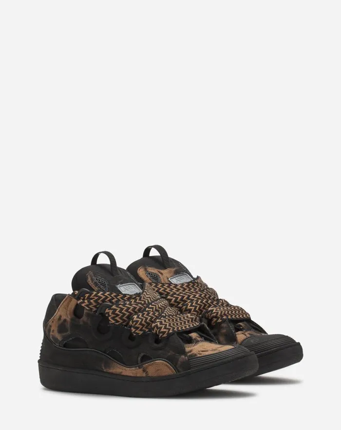 Men Lanvin Curb Curb Washed Denim Sneakers Blackbeige Men Lanvin Curb Curb Washed Denim Sneakers Blackbeige
