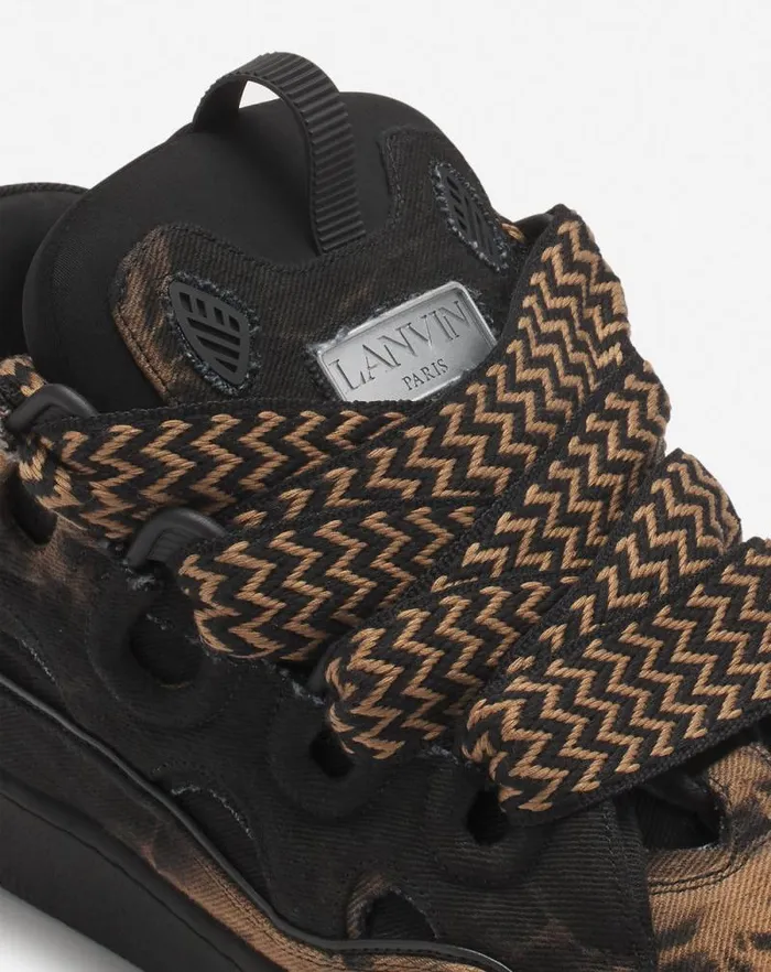 Men Lanvin Curb Curb Washed Denim Sneakers Blackbeige Men Lanvin Curb Curb Washed Denim Sneakers Blackbeige