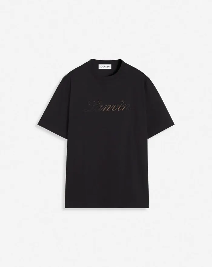 Men Lanvin Tshirts and Polos Logo Denim Tshirt Black