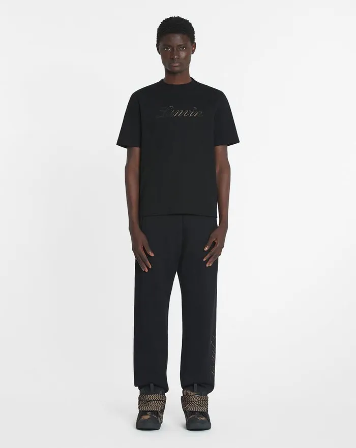 Men Lanvin Tshirts and Polos Logo Denim Tshirt Black Men Lanvin Tshirts and Polos Logo Denim Tshirt Black
