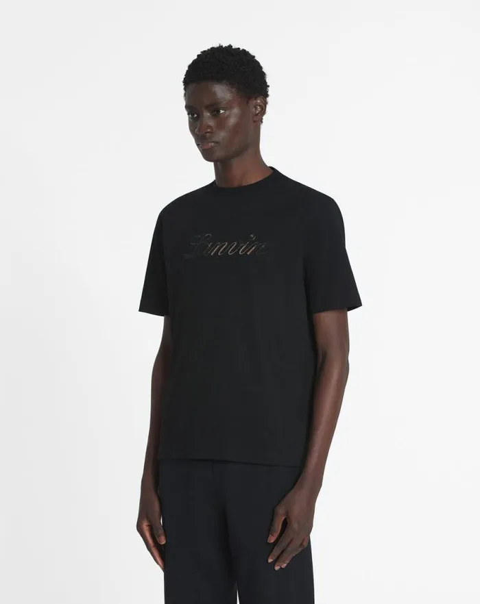 Men Lanvin Tshirts and Polos Logo Denim Tshirt Black Men Lanvin Tshirts and Polos Logo Denim Tshirt Black