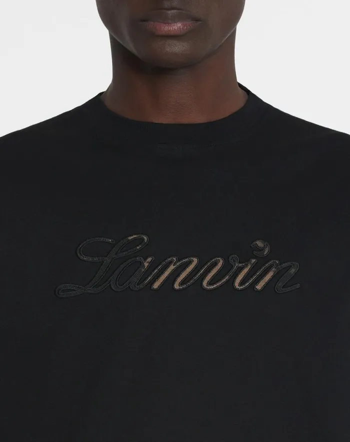 Men Lanvin Tshirts and Polos Logo Denim Tshirt Black Men Lanvin Tshirts and Polos Logo Denim Tshirt Black
