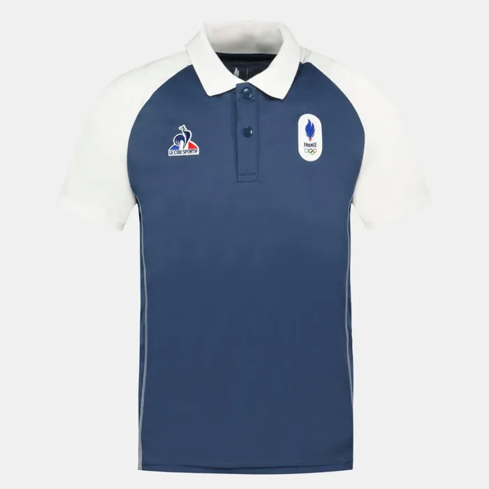 Men Le Coq Sportif Polos Shirts France039s Olympic Team Polo Shirt Insignia Bluemarshmallow