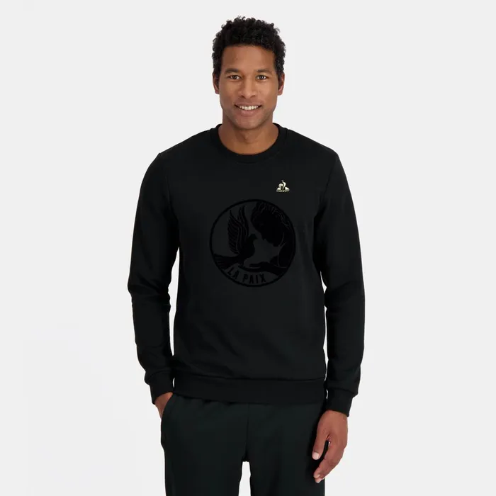 Men Le Coq Sportif Sweatshirts RoundNeck Sweatshirtshirt Motif La Paix Black