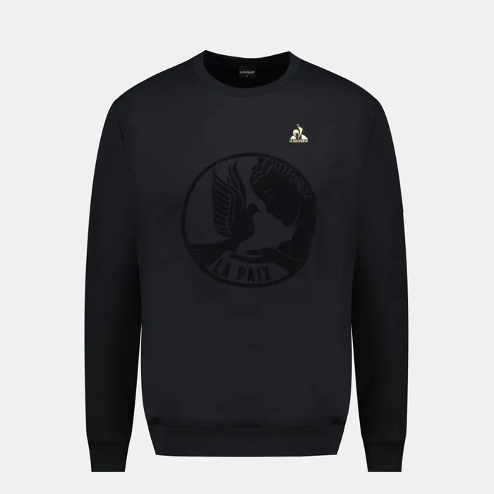 Men Le Coq Sportif Sweatshirts RoundNeck Sweatshirtshirt Motif La Paix Black