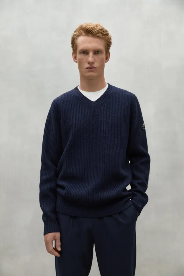 Men Navy Blue Boj Sweater Ecoalf Knitwear