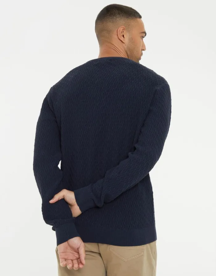 Men Navy Mini Cable Knit Crew Neck Jumper Threadbare Jumpers Men Navy Mini Cable Knit Crew Neck Jumper Threadbare Jumpers