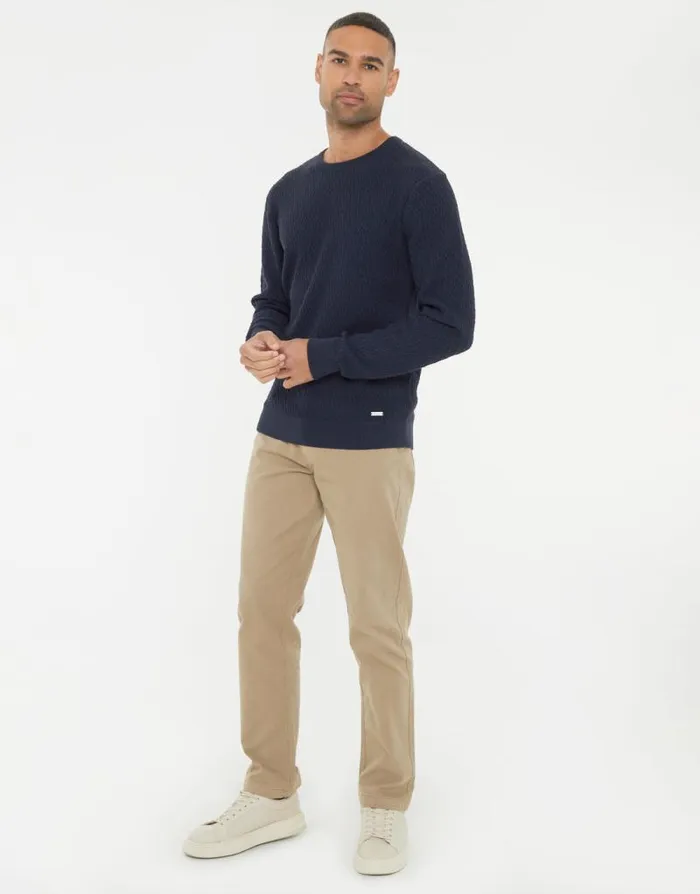 Men Navy Mini Cable Knit Crew Neck Jumper Threadbare Jumpers Men Navy Mini Cable Knit Crew Neck Jumper Threadbare Jumpers