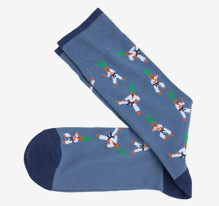 Men Novelty Socks Blue Karate Carrot JohnstonandMurphy Socks