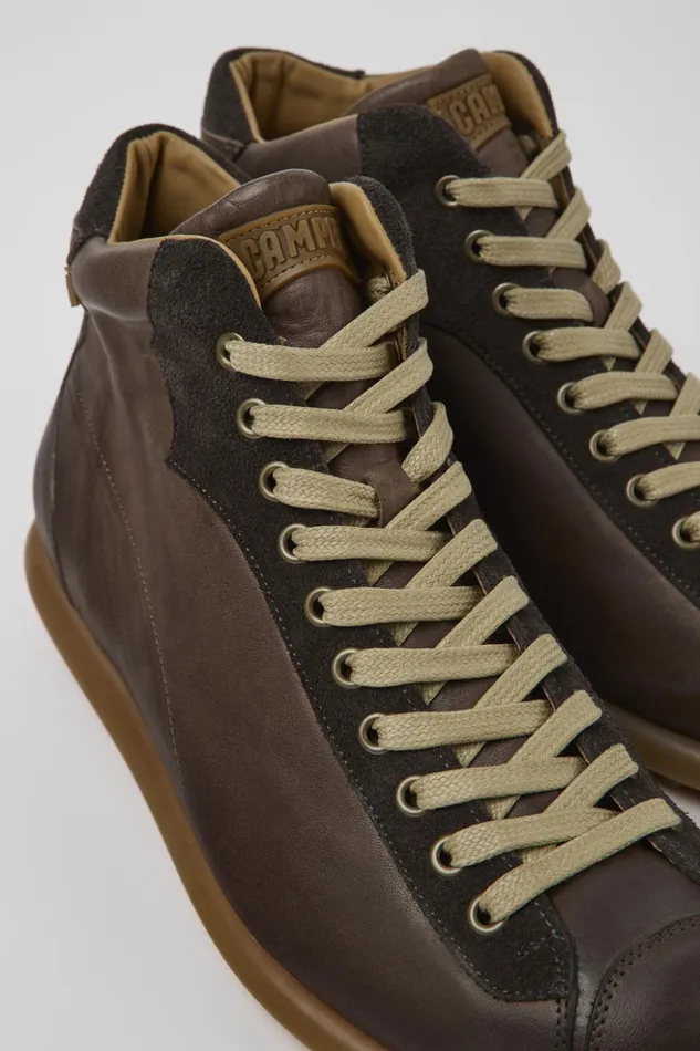 Men Pelotas Dark Brown Vegetable Tanned Leather Shoes Camper Ankle Boots
