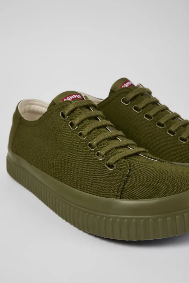 Men Peu Roda Green Textile Basket Camper Sneakers