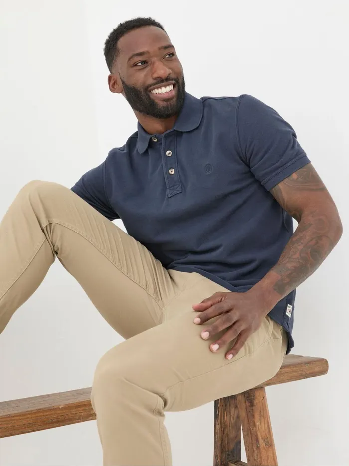 Men Polo Shirts Fat Face Blue Pique Polo Shirt