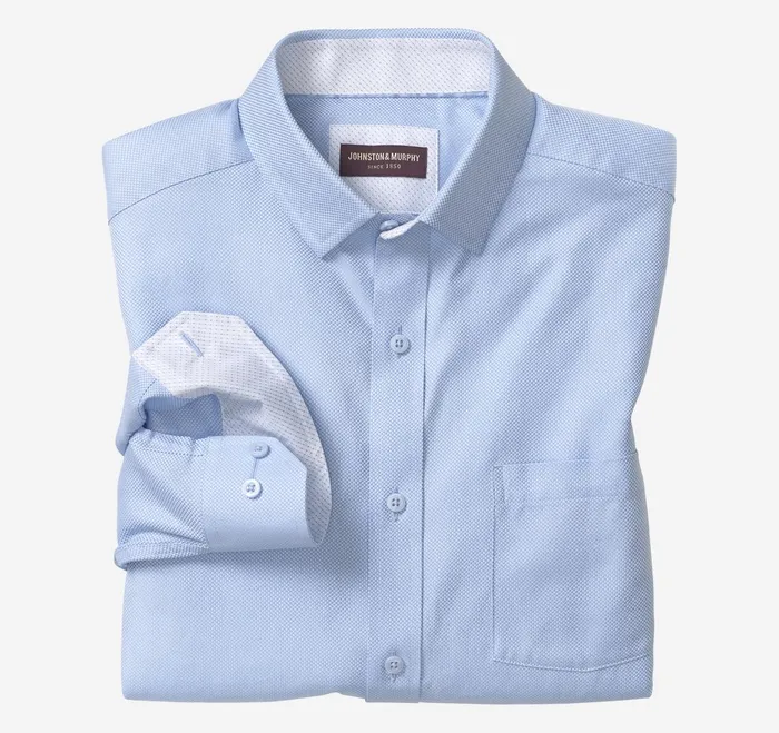 Men Premium Cotton Shirts Blue Solid Birdseye JohnstonandMurphy Shirts
