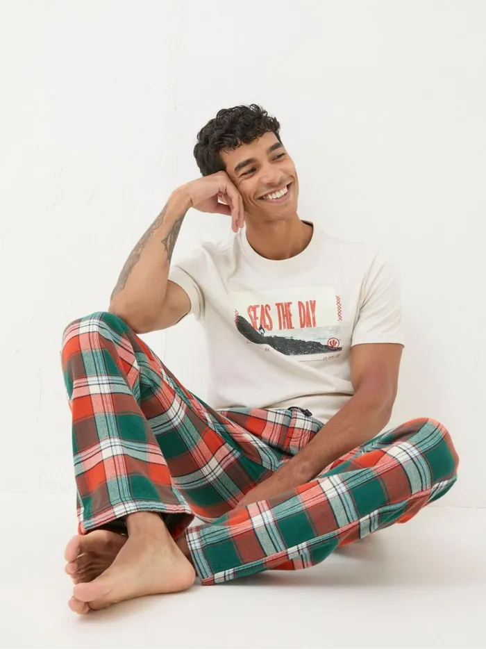 Men Pyjamas and Nightwear Fat Face Helmsley Orange Check Pyjama Bottoms