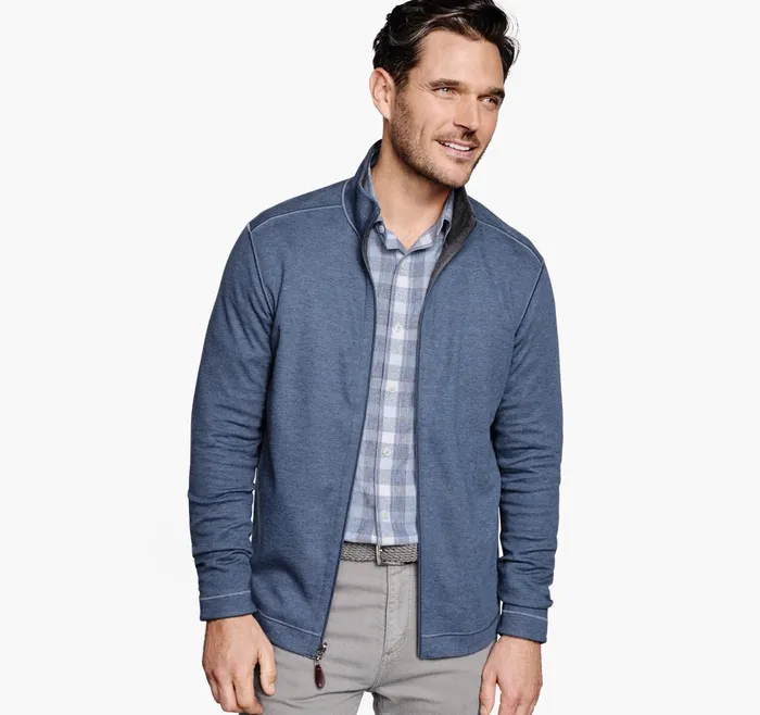 Men Reversible FullZip Bluecharcoal JohnstonandMurphy Sweaters and Knits