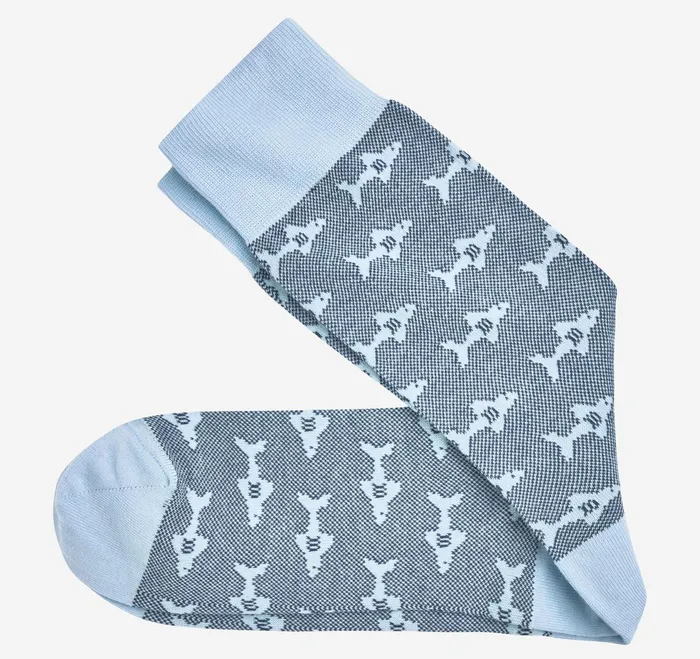 Men Shark Pindot Socks Light Blue JohnstonandMurphy Socks