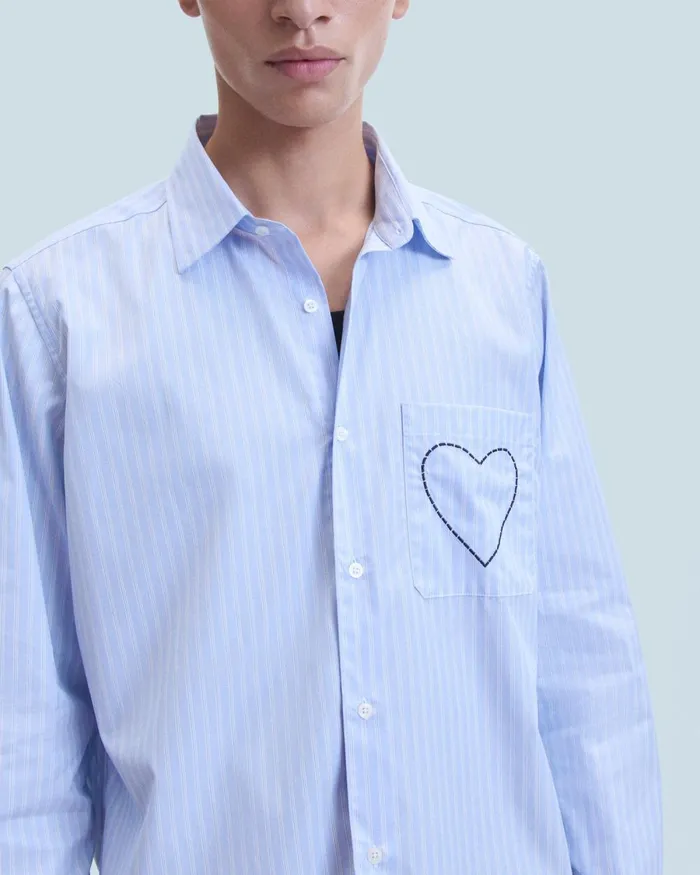 Men Shirts and TShirts From Future Heart Long Sleeve Shirt Light Blue Multi Stripe
