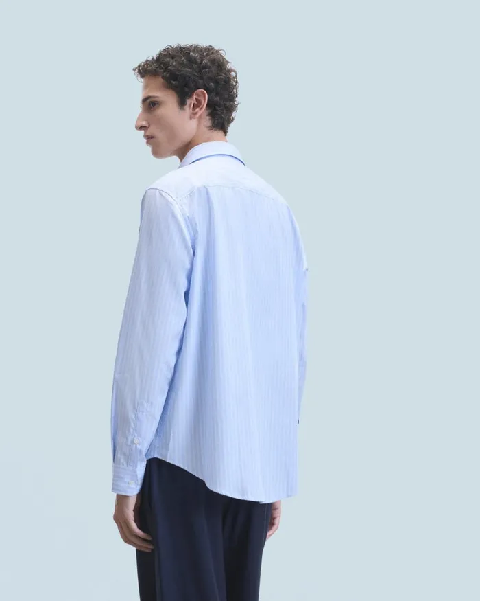 Men Shirts and TShirts From Future Heart Long Sleeve Shirt Light Blue Multi Stripe